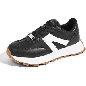 Lucky Step Women Black Retro Classic Trainers Casual Lace up Stylish Sneakers